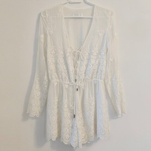 As seen on Beyonce! Zimmermann Lucia Silk Embroidered Romper Ivory S0 b53E - Picture 2 of 13